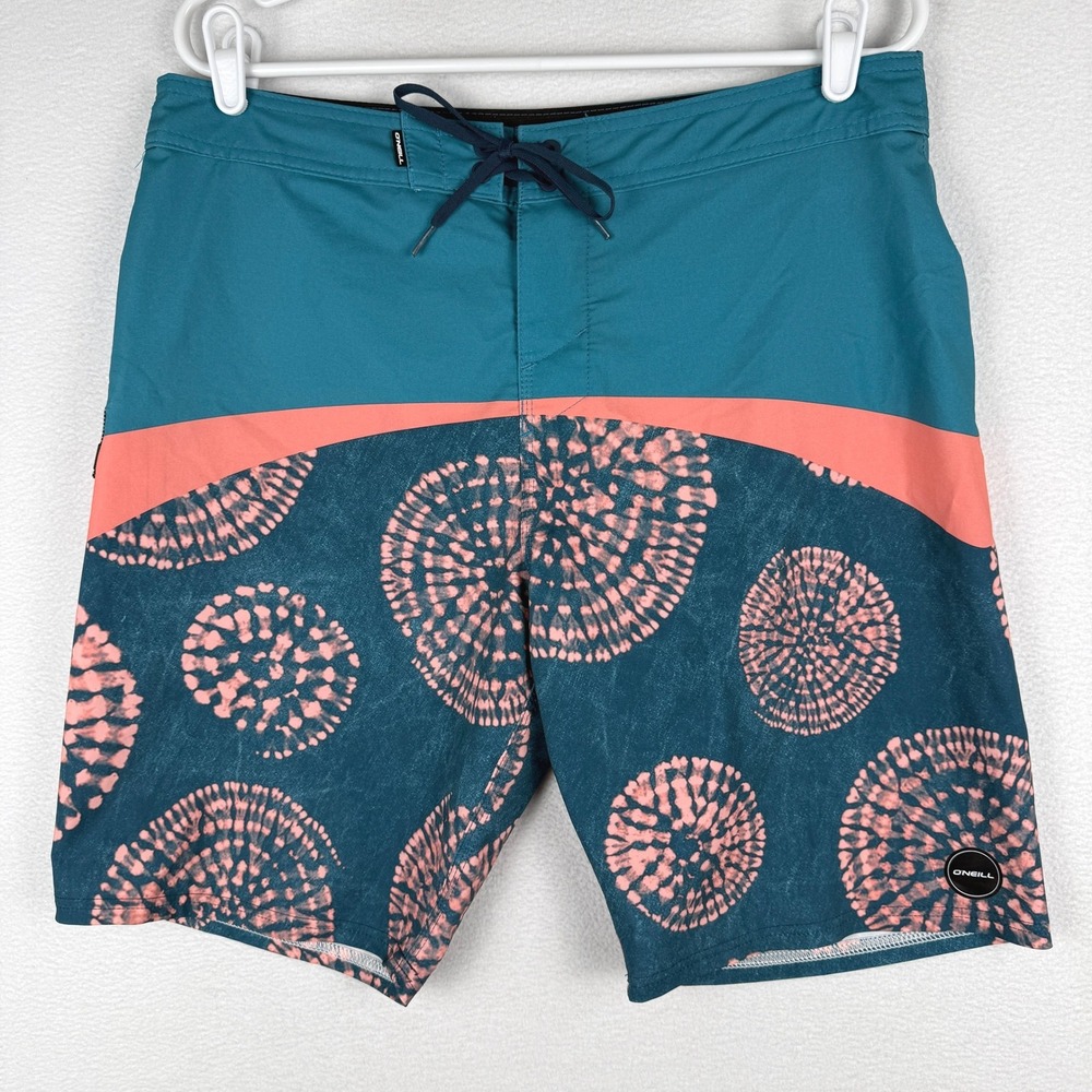 O'Neill Hyperfreak Board Shorts Mens 33 Blue Pink Tie Dye Swim Trunks SP0106003